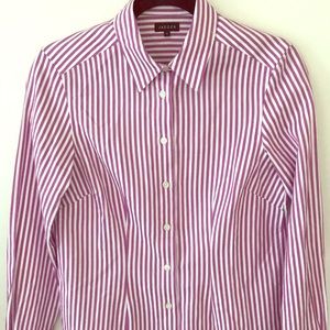 White and pink striped button down shirt